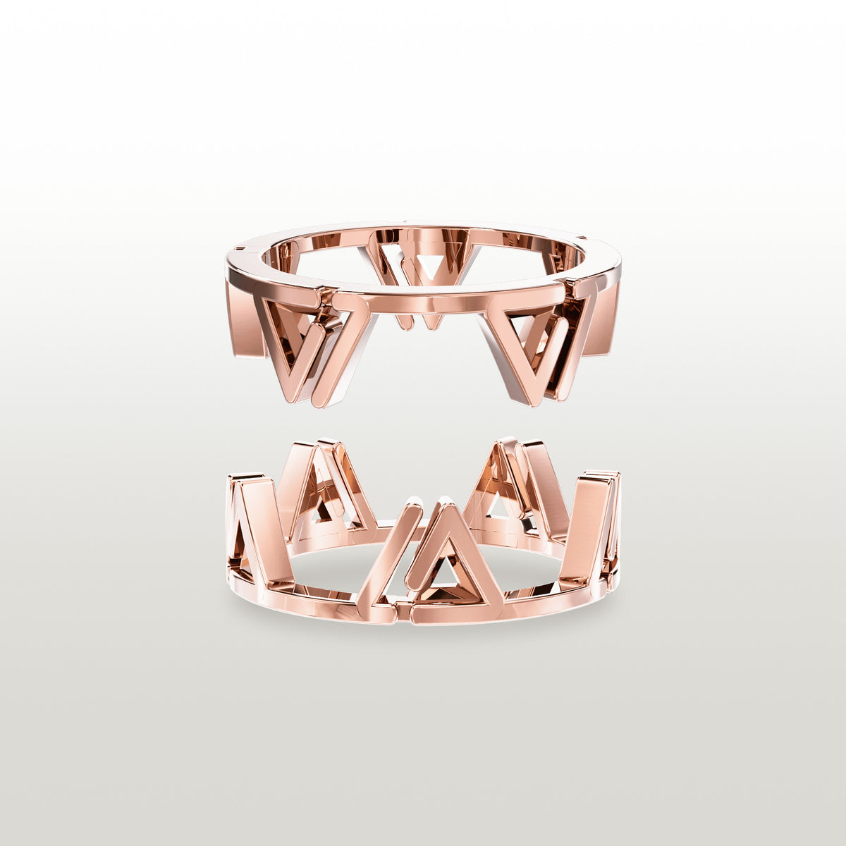 Anello LILLO Puro De Leville in oro rosa 18 carati, le sue due metà a incastro, mostrate separate