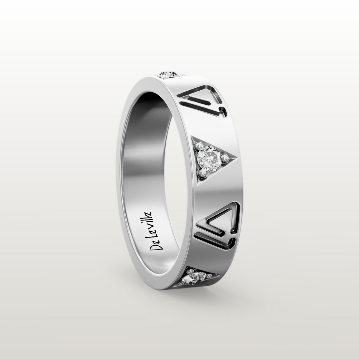 De Leville Classico Regale ring in 18k white gold — angled view