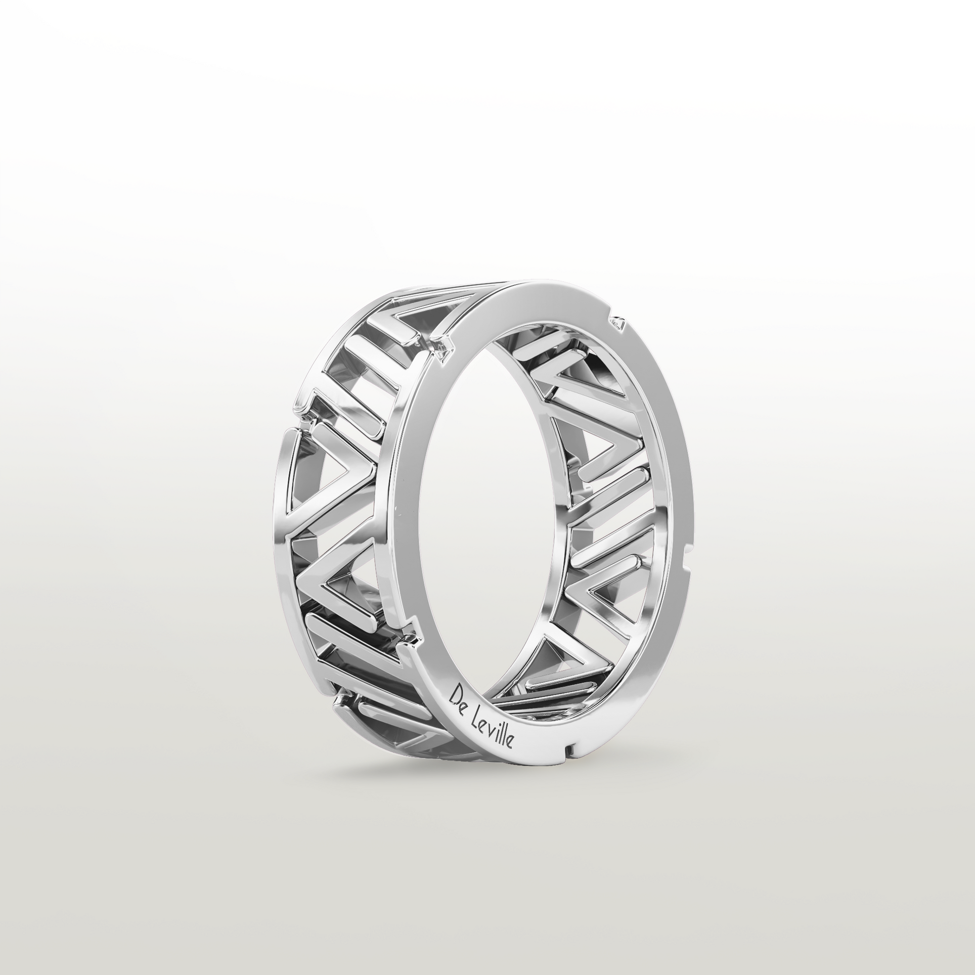 De Leville Incontro Puro ring in 18k white gold — angled view
